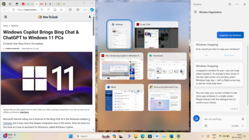 Windows Copilot organizing tabs