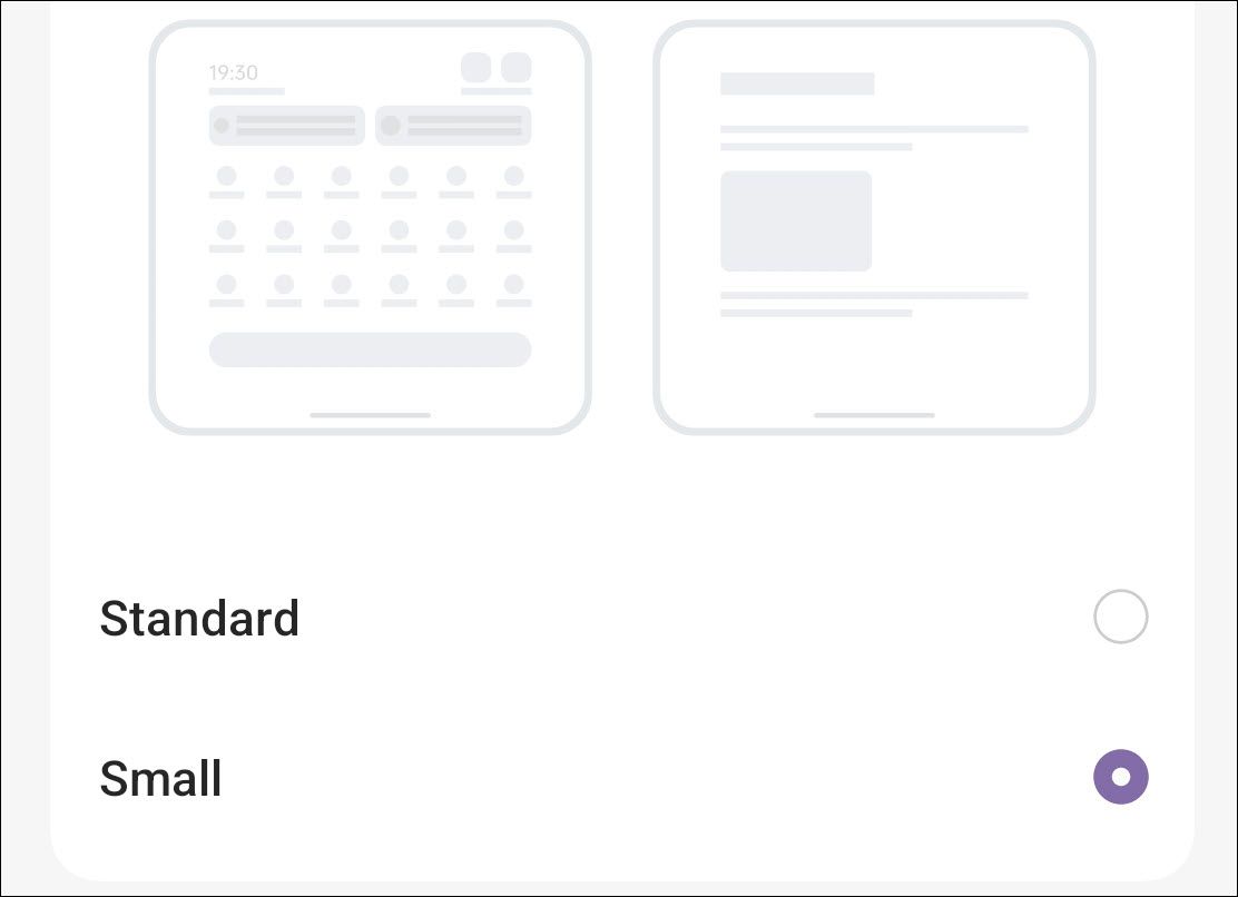 Android Display Size options.