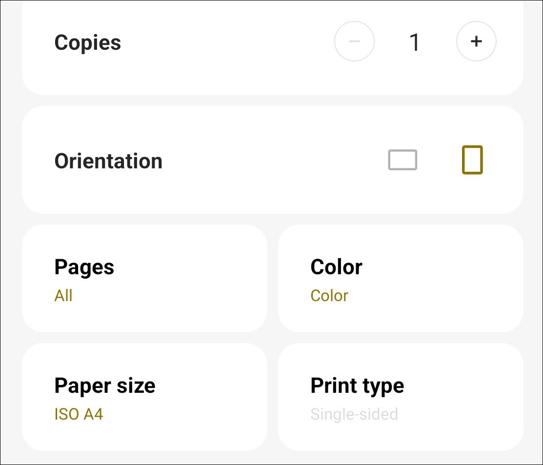 Android print format options.