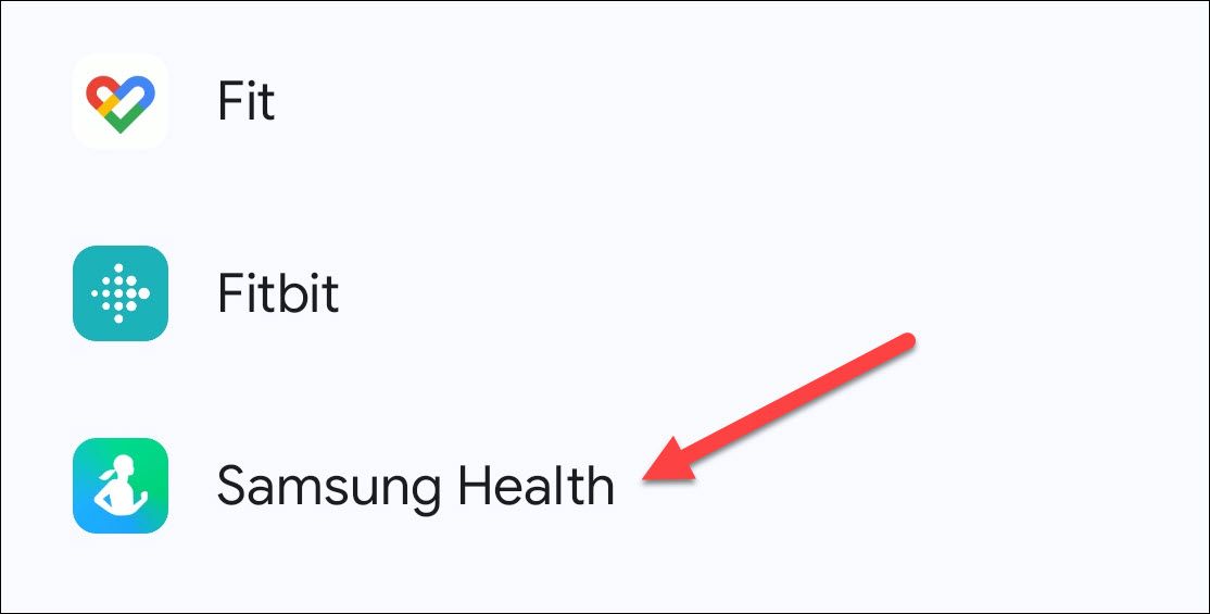 Samsung Health in Health Connect.