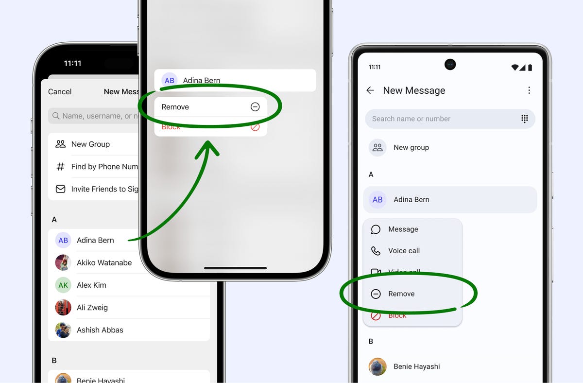 Steps to remove a contact from Signal