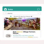 soko app displaying outdoor farmers market with people and stands