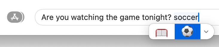 Substituting a word in a sentence using the emoji picker by typing a word and not leaving a space.