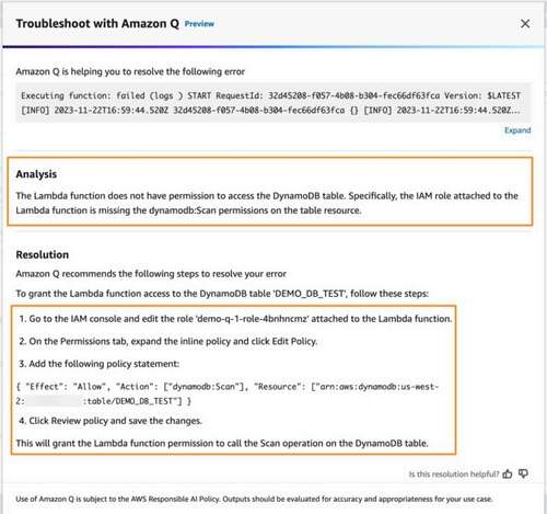 Amazon Q can help troubleshoot errors in AWS Lambda. 