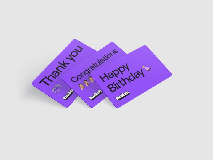 Twitch gift cards, depicting emotes like SeemsGood and others.