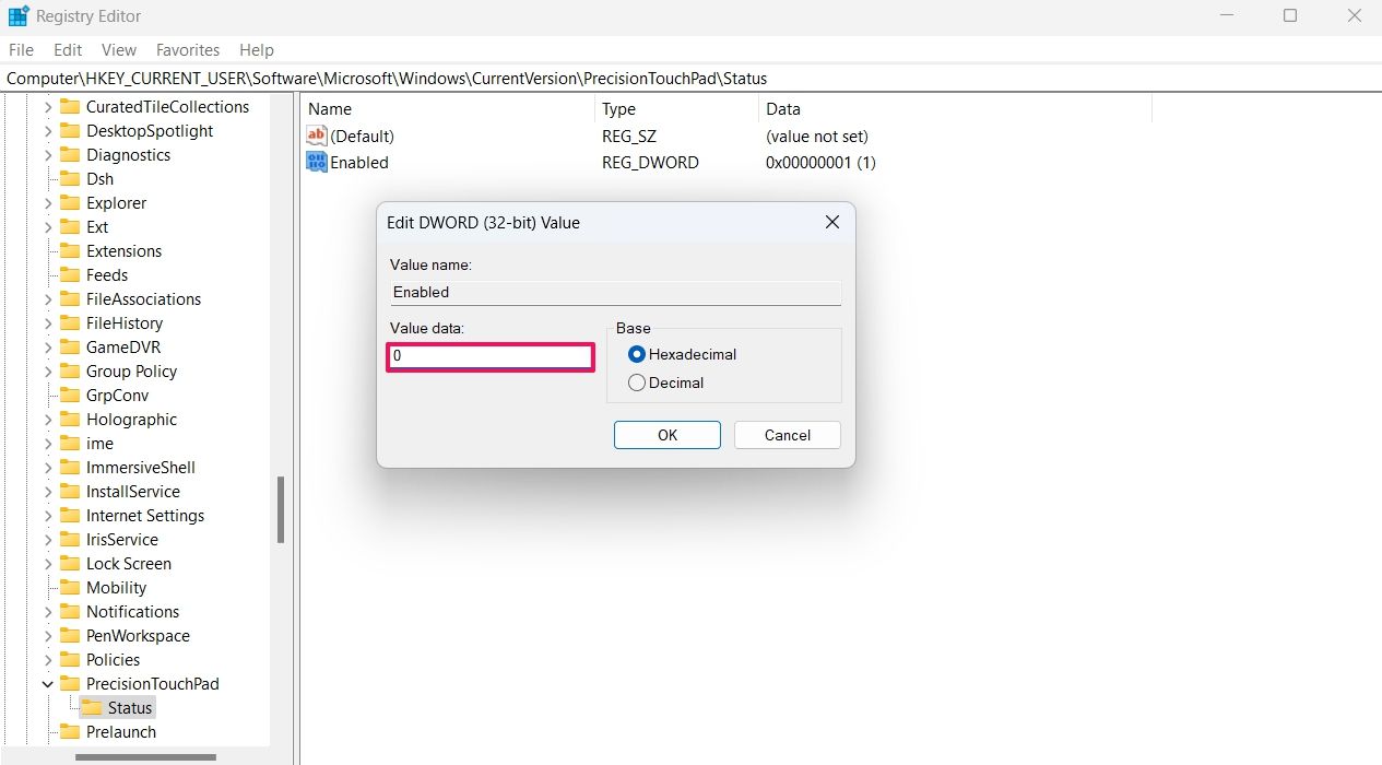 Value data field in the Registry Editor