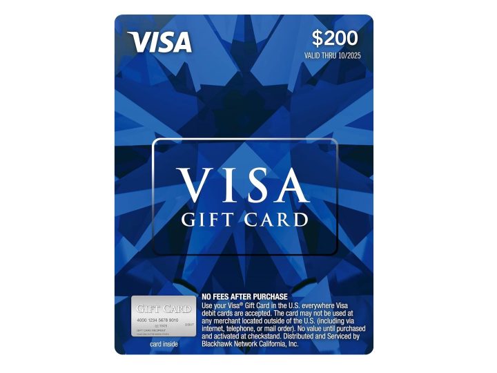 A blue Visa gift card worth $200.