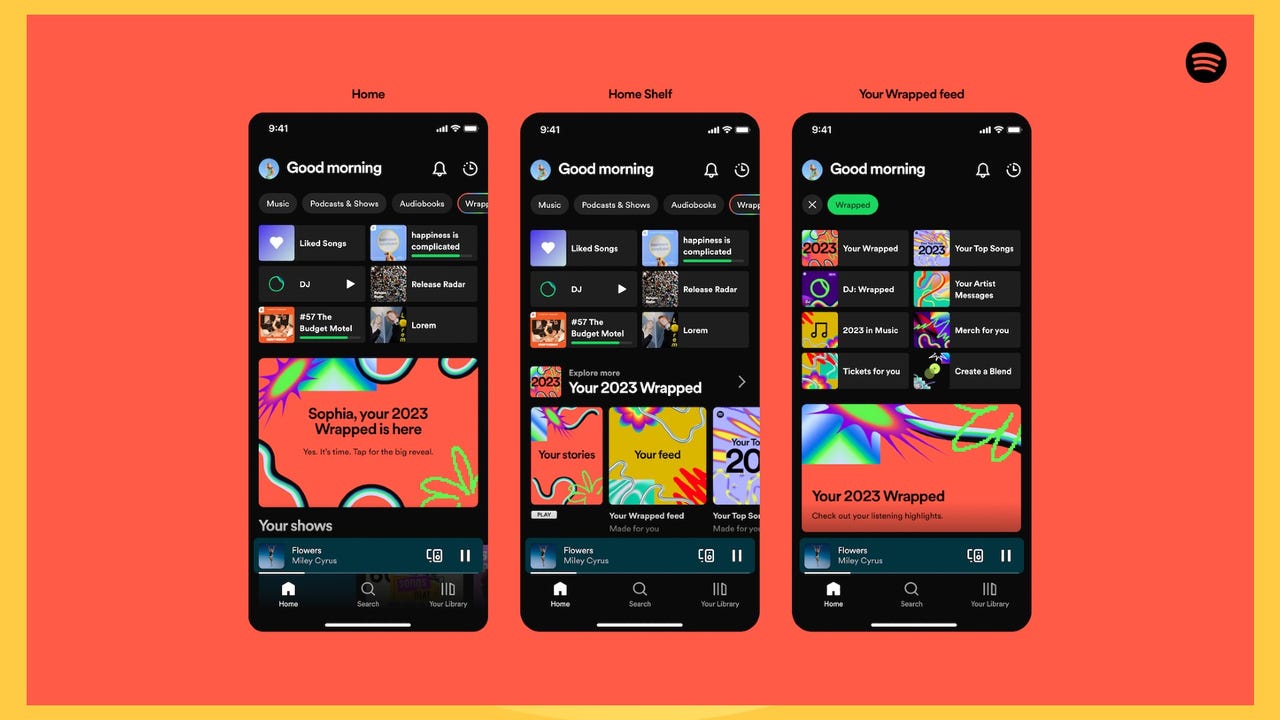 Screenshots of the Spotify home screen