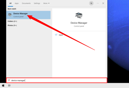 Search for 'Device Manager' in the Start menu search. 