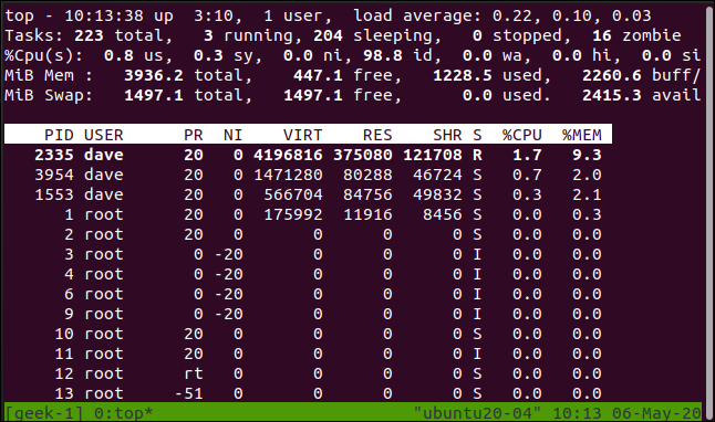 The interactive session on tmux. 