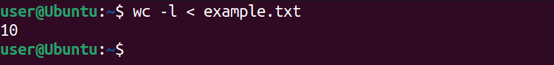 Wc command on Linux terminal with the display of the line count only.