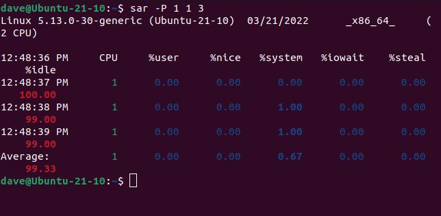 Showing CPU statistics for a single core