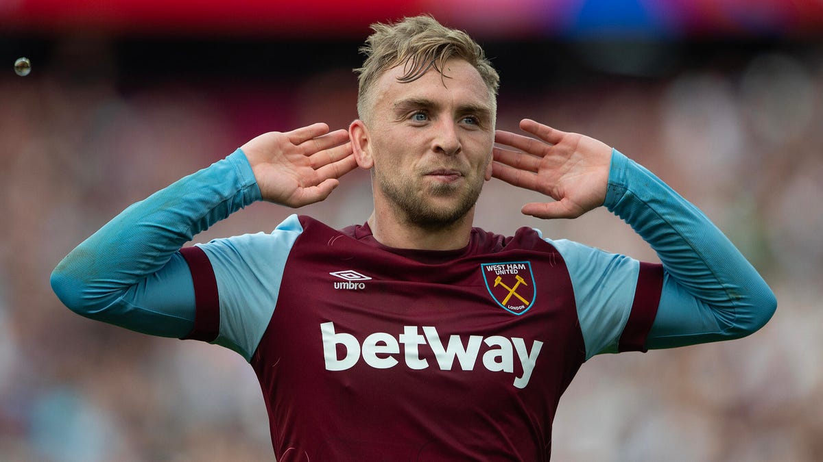 West Ham's Jarrod Bowen celebrates scoring in hands-behind-ears style