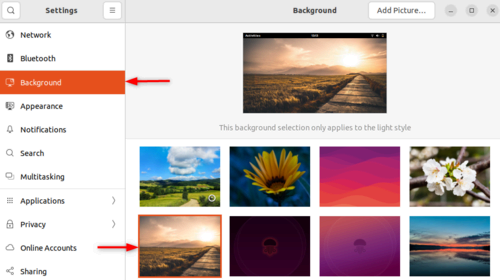 A Gallery of preinstalled available images on Ubuntu desktop settings