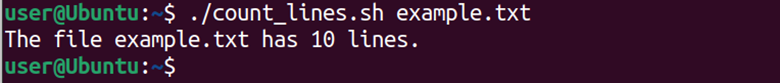 Linux terminal that displays the running of the bash script and its output.