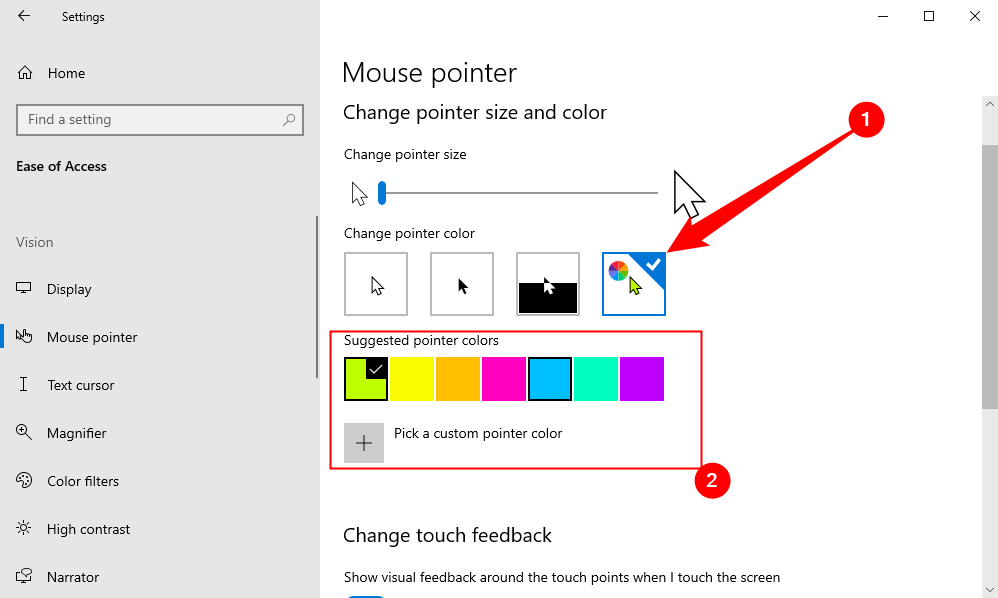 Select the RGB option, then pick a cursor color from the options below. 