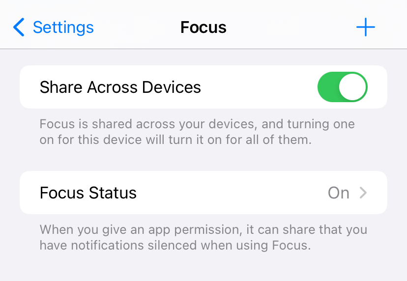 Focus Status sharing set to 