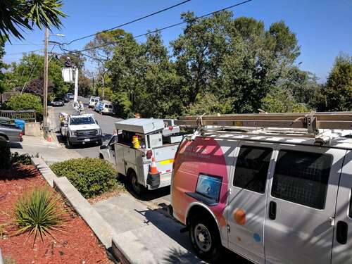 AT&T trucks installing fiber-optic broadband