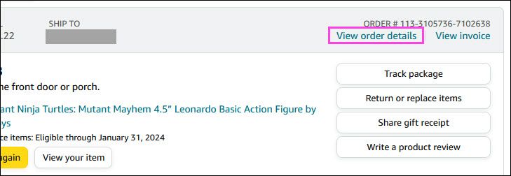 View Order Details on the Amazon orders page.