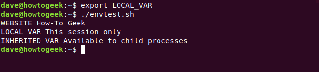 export LOCAL_VAR in a terminal window