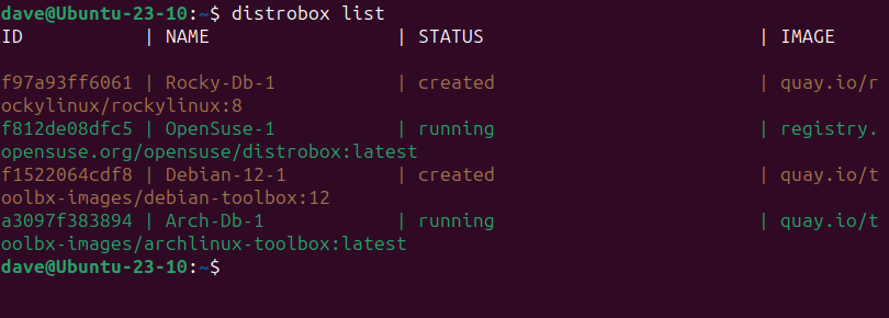 Listing the Distrobox containers present on the host computer