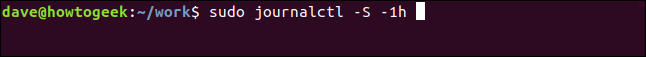 sudo journalctl -S -1h in a terminal window