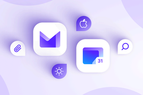 The Proton Mail and Calendar logos over a purple background.