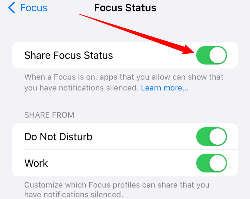 Share Focus Status is set to 