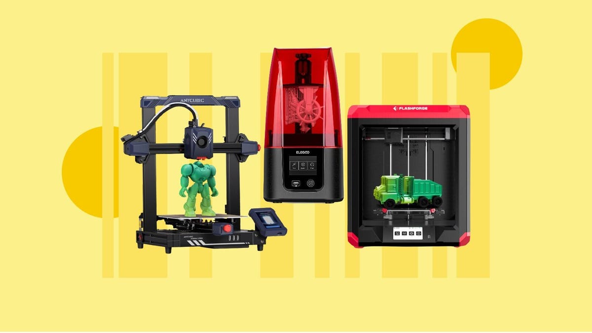 3D printers on a yellow background