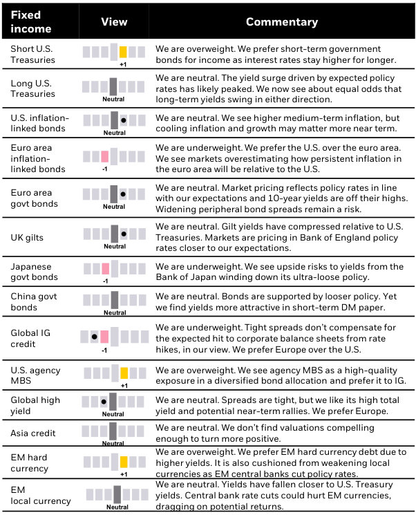 Six- to 12-month tactical views on selected assets vs. broad global asset classes by level of conviction, December 2023