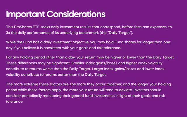 UPRO disclaimer