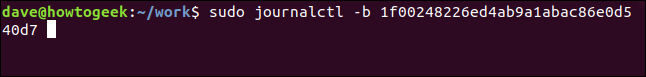 sudo journalctl -b 1f00248226ed4ab9a1abac86e0d540d7 in a terminal window