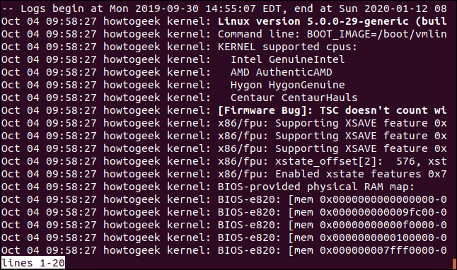 output from sudo journalctl -b 1f00248226ed4ab9a1abac86e0d540d7 in a terminal window