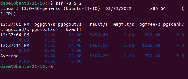 Showing memory paging statistics