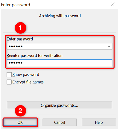 Set the ZIP password and click 