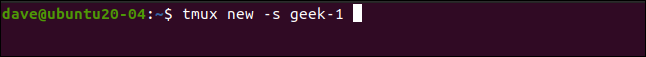 tmux new -s geek-1 in a terminal window