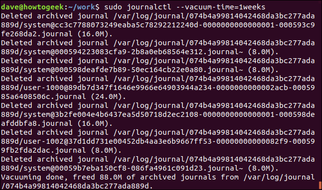 journalctl --vacuum-time=1weeks in a terminal window