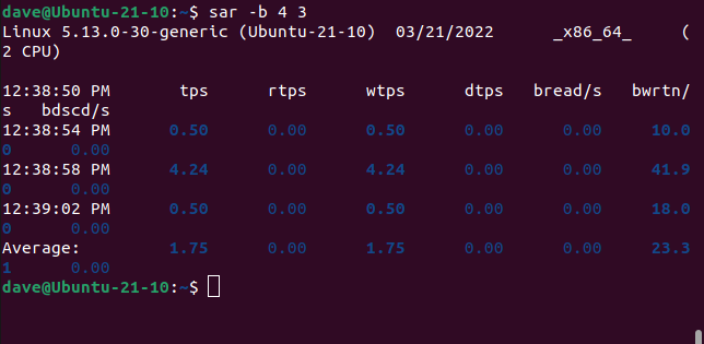 Showing I/O transfer statistics