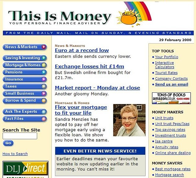 This is Money in the early days - a screenshot from February 2000 as the dot com bubble burst and Richard Browning was involved in pioneering online financial journalism