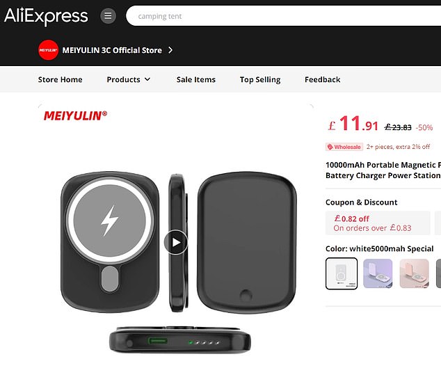 What appeared to be an identical product with twice the capacity - 10,000 mAh - can be bought for £12.82 from Chinese e-commerce supplier AliExpress