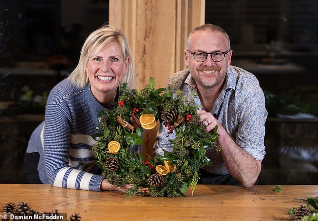 Wreath magic: Toby Walne was given the expert tips for making a free wreath by gardener Geraldine Shaw