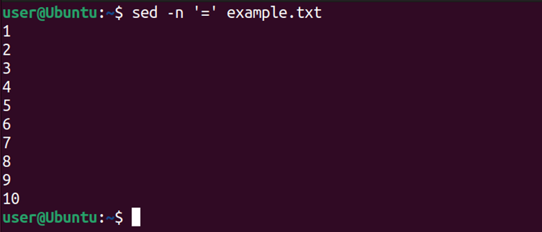 Linux terminal that describes the sed command output.