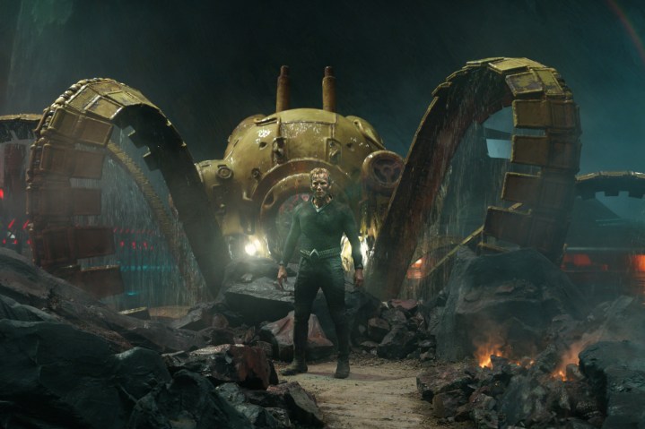 A machine rises behind Orm in Aquaman and the Lost Kingdom.