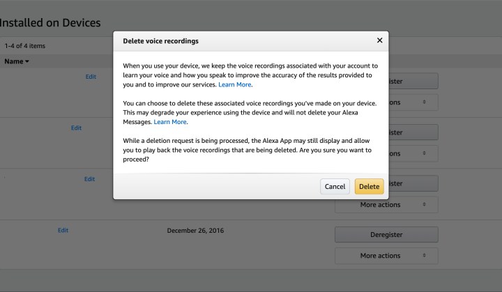 Alexa Delete Voice Recordings option.