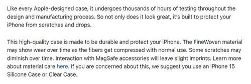 Apple warning about FineWoven wear and tear