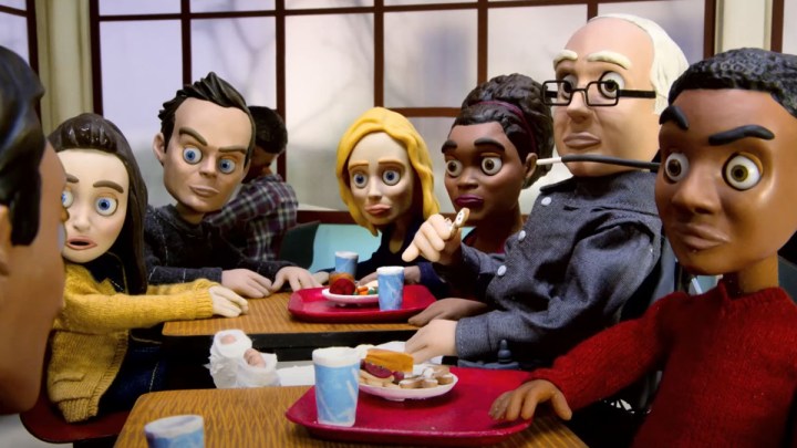 The cast of Community gets animated in a still from the show.