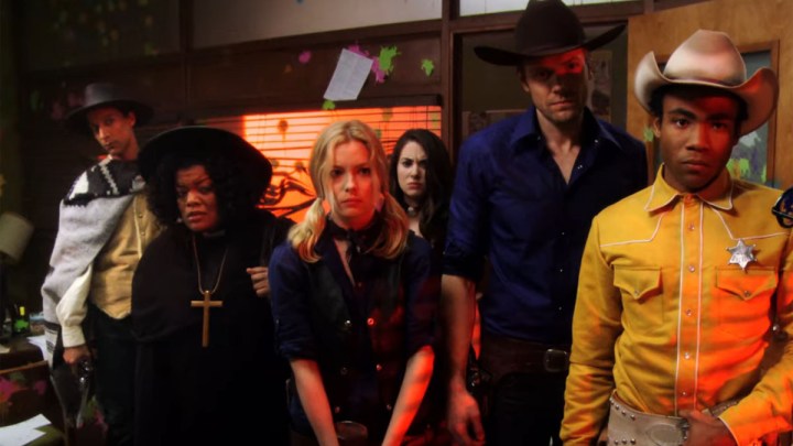 The cast of Community goes Spaghetti Western in A Fistful of Paintballs.