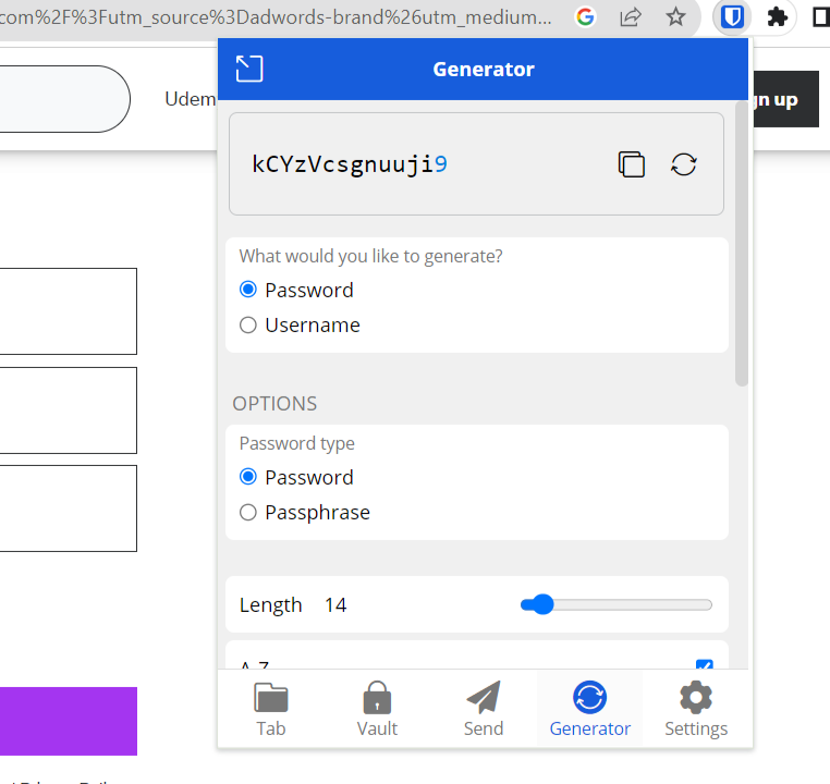 Screenshot of Bitwarden’s password generator.