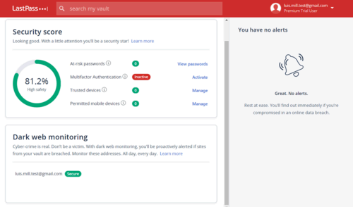 Security dashboard of LastPass.