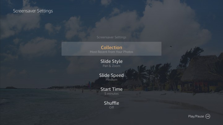 Fire TV Screensaver Settings.